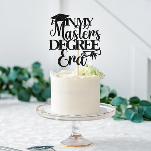 In My Masters Degree Era Cake Topper, 2025 Master Degree Grad Cake Topper, Congrats Master Degree Graduation Party Decoration, Happy Graduation Party Supplies Black Glitter