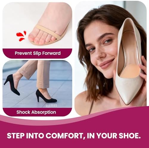 Ball of Foot Cushion Pads for Women - Bukihome 4-Pair Metatarsal Pads Prevent and Alleviate Ball-of-Foot Pain, Non-Slip Prevent Sliding Forward Forefoot Cushions for High Heels, Sandals (Khaki)