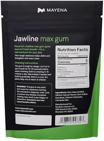 Mayena Jawline Max Gum (Mint) | Ultra-Hard Chewing Gum for High-Intensity Jaw Exercising (40pcs Pack) | Masseter Workout Gum | Helps Build Facial Muscle Strength & Define Jawline
