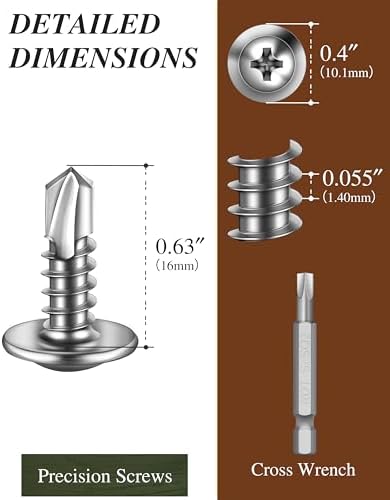100PCS #8 x 5/8" Sheet Metal Screws, Self Tapping Screws for Metal, 410 Stainless Steel Modified Truss Head Fast Self-Drilling Metal Screw with Drill Bit