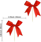 Ephlyn 24Pcs Red Bow Cupcake Toppers Bow Cake Topper Birthday Decorations Mini Bowknot Cupcake Picks for Coquette Theme Party Decoration Bachelorette Bridal Engagement Wedding Party Red
