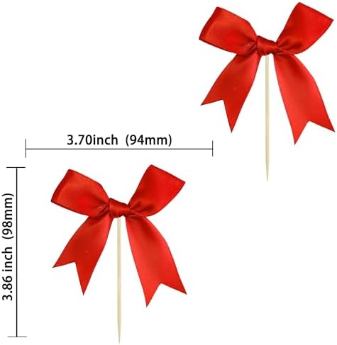 Ephlyn 24Pcs Red Bow Cupcake Toppers Bow Cake Topper Birthday Decorations Mini Bowknot Cupcake Picks for Coquette Theme Party Decoration Bachelorette Bridal Engagement Wedding Party Red