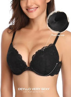 Deyllo Women’s Push Up Lace Bra Comfort Padded Underwire Bra Lift Up Add One Cup