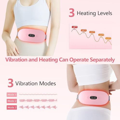 LISACOOL Portable Ccordless Heating Pad for Period Cramps Electric Waist Belt Device Portable Heatings Pad with 3 Heat Levels and 3 Massage Modes Birthday Gifts for Women and Girls (Pink)