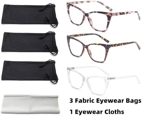 HIGHLIKE 3-Pack Reading Glasses for Women Stylish Cat-Eye Spring Hinge Readers Anti Blue Light Eyestrain/Glare/UV