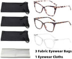 HIGHLIKE 3-Pack Reading Glasses for Women Stylish Cat-Eye Spring Hinge Readers Anti Blue Light Eyestrain/Glare/UV