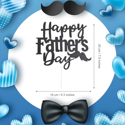 1 Pack Happy Father’s Day Cake Toppers, Glitter Cake Bunting Decor Best Dad Ever Love Father Cake Picks Party Decorations Supplies(Beard, Black)