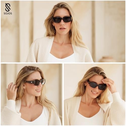 SOJOS Retro Large Rectangle Polarized Sunglasses Womens Mens Vintage Thick Chunky Frame 80s 90s Large Shades SJ2374