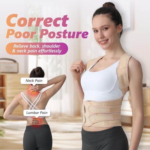 Posture Corrector for Women and Men, Adjustable Shoulder Straightener with Full Back Support, Relief for Lower & Upper Back Pain, Spine, Scoliosis Relief (Beige, Medium)