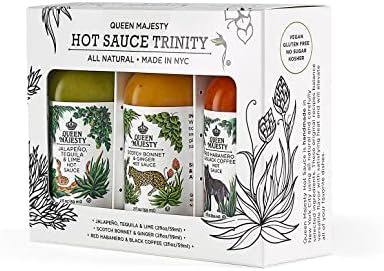 Queen Majesty 2OZ HOT SAUCE SAMPLER, Mini 2 oz - Jalapeño, Scotch Bonnet, Red Habanero/Award Winning Sauces - All Natural, Kosher, Vegan, Gluten Free, No Sugar, Made In NYC - Seen on Hot Ones