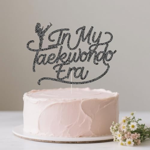 In My Taekwondo Era Cake Topper, Taekwondo Lovers/Sporters Party Decorations for Birthday/Anniversary/Wedding Black Glitter