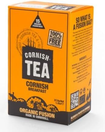 Cornish Tea Breakfast - Organic Fusion Tea Bags, 15 Plastic-Free Fusion Bags, Made in Cornwall