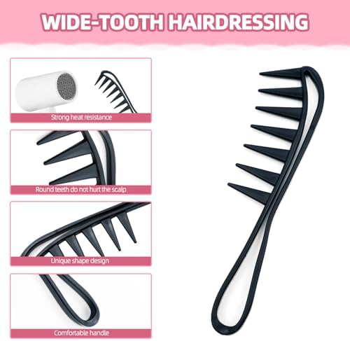 2 Pcs Wide Tooth Comb, Large Tooth Combs, Shark Teeth Hair Combs, Curl Comb, Durable Plastic Hair Combs for Curly Wet Wavy Thick Hair Wigs Barber Salon, Women Men