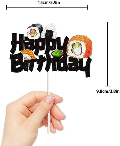 Sushi Happy Birthday Cake Topper Black Glitter Baby Shower Cake Decoration Sushi Themed Party Supplies