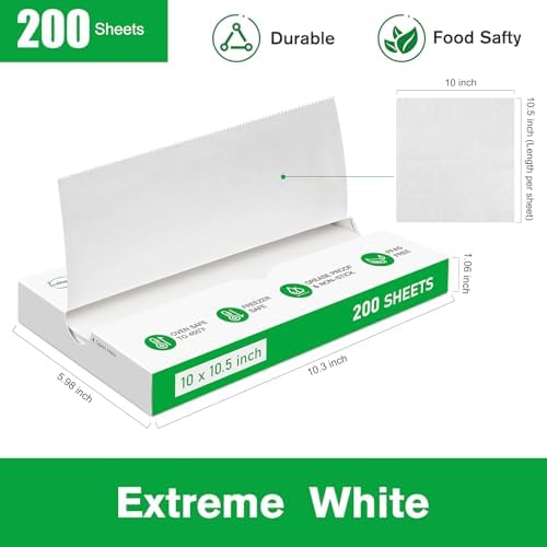 EcoDispose Precut POP UP Deli Paper Sheet Pack of 200, Interfolded Heavy Paper for Food Wrap and Serving (10" x 10-1/2", White）