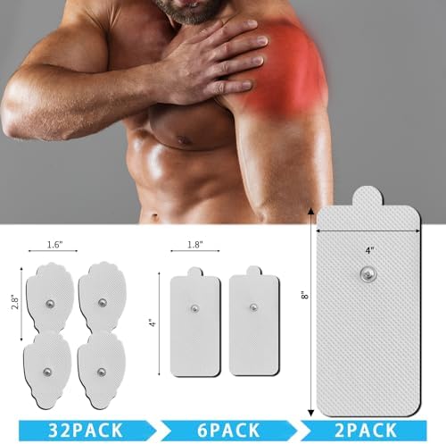 TENS Unit Replacement Pads 4X8", 40 Pcs Premium Quality Snap Replacement Electrodes for TENS and EMS Muscle Stimulator, Using 3.5mm Snap Connector