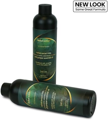 Sedum Natural Herbal Extract for Sauna, Massage, Broom Soaking - Herbal Sauna Extract Mix (Pine Buds and spines, salvia Leaves, Cinnamon) with Juniper Essential Oil, Honey and Iodine Salt - 240ml