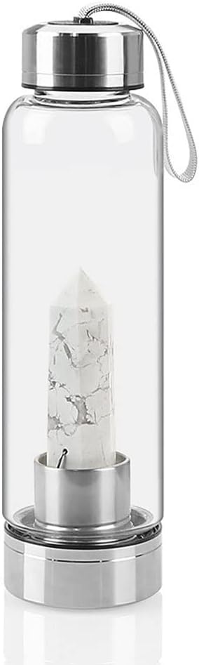 550 Ml Natural Crystal Water Bottle Natural Quartz Crystal Gem Infused Water Bottle Wand Healing Elixir Point Reiki Crystal Obelisk Wand Stick Sport Water Bottle (Color : White Turquoise)