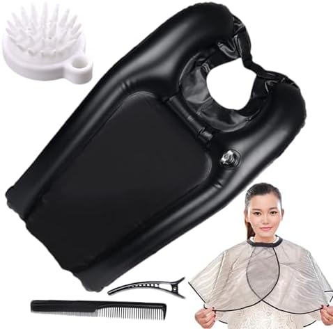 Shampoo Basin - Inflatable Hair Washing Tub, Portable Sink Side Rinse Bowl with Waterproof Shawl Cover Set, Comfortable Neck Support Cushion, Ideal for Home Bedridden Elderly Care Use