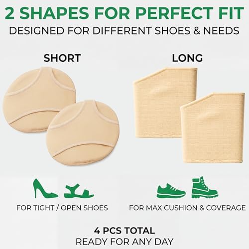 Metatarsal Pads for Women & Men – Gel Ball of Foot Cushions – Bunion & Callus Cushions for Shoes – Toe Sleeves & Foot Brace with Metatarsalgia Insoles, Reusable Forefoot Support (Women US: 10–13)