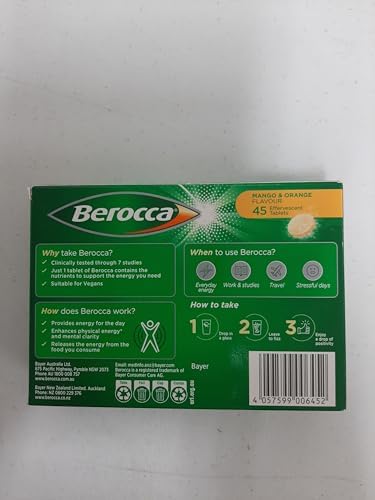 Berocca Energy Vitamin B & C Mango & Orange Flavour Effervescent Tablets 45 Count