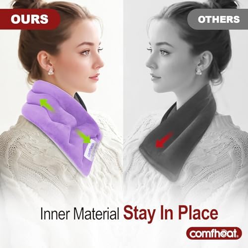 Neck Heating Pad Microwavable for Pain Relief, Moist Hot Compress Microwave Neck Warmer Wrap FSA Eligible HSA for Sore Muscles Relief, Lavender Aroma, 25 x 5.7 Inches, Purple