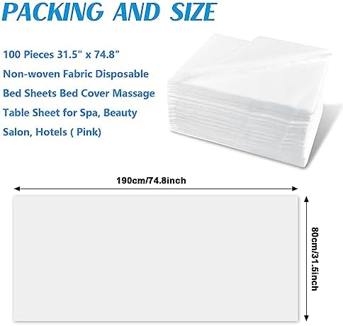 Disposable Massage Table Sheets, 100 PCS 31.5" x 74.8" Non Woven Fabric Disposable Spa Bed Sheets Cover for Massage, Beauty Salon, Tattoo, Hotels White