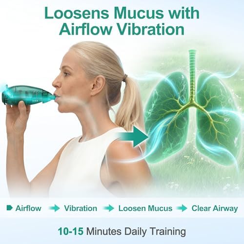 Breathing Exercise Device, Non-Measuring Exerciser & Portable Lung Exerciser with Adjustable Resistance Flutter Valve, Respiratory Muscle Trainer for Mucus Clearance & Better Breathing