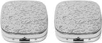 Set of 2 Square-Shaped Pocket Purse Pill Box with Mirror (Silver Etched Floral Print)