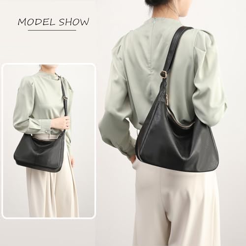 NIUEIMEE ZHOU Hobo Bags for Women Foldable Vegan Leather Shoulder Handbag Slouchy Tote Crossbody Purses