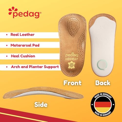 Pedag Holiday Sheepskin Insoles Steppers Insoles 3/4 Length Orthotic Shoe Inserts for Women and Men with Arch Support Metatarsal Pad Heel Cushion for Low Profile Dress Shoes, US Women 9 / EU 39 Men 6