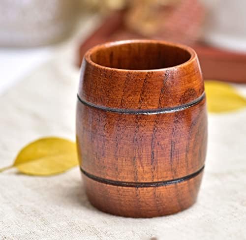 Barrel Shape Wooden Tea Cups 51-100ML Top-Grade Natural Solid Wood Tea Cup Wine Mug for drinking Tea Milk Coffee Wine Beer Hot Drinks, Pack of 4
