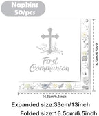 50Pcs First Communion Napkins - Silver Cross First Holy Communion Napkins, Religious Disposable Paper Towels for Christening Table Decor