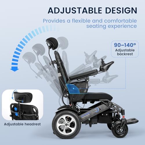 Foldable Reclining Electric Wheelchair for Adults Seniors - 20 Miles Range, 500W Motor, Lightweight Compact Portable, All Terrain, Airline Approved