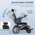 Foldable Reclining Electric Wheelchair for Adults Seniors - 20 Miles Range, 500W Motor, Lightweight Compact Portable, All Terrain, Airline Approved