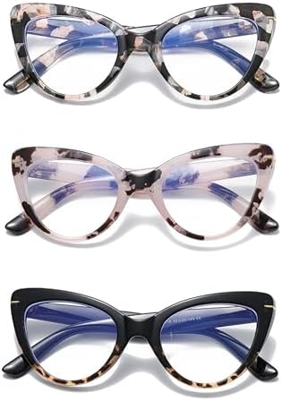 Oversized Cat Eye Reading Glasses for Women Fashion Cute Blue Light Blocking Computer Readers(3 Mixed Color,2.00)