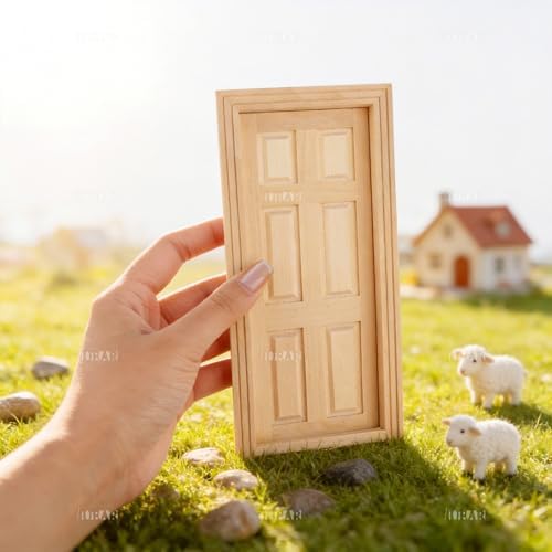 AUEAR, 1:12 Mini Furniture Unpaint Wooden Doors for DIY Scene Home Craft (6 Panel)