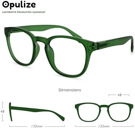 OPULIZE POP Reading Glasses for Women Men,Scratch Resistant Round Matt Frame with Spring Hinges, Green +2.00 (Pack of 2)