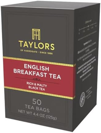 Taylors of Harrogate English Breakfast, Black Tea, Pillow Tea Bags, 50 Count (Pack of 1), Rich, Bright & Malty, Caffeinated, Enjoy Hot or Iced, 50 Teabags