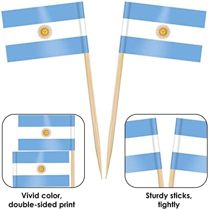 AhfuLife Argentina Flag Toothpick, 100 Pcs Argentina Cocktail Picks, Argentine Cupcake Toppers for Soccer Party Decorations National Day Decorations