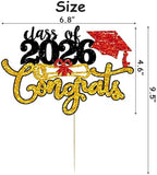 Congrats Class of 2026 Cake Topper - Black Gold Glitter Congrats Grad Cake Decor for Senior High School/University Graduation/College/So Pround of You/2026 Graduation Party Cake Supplies Decoration
