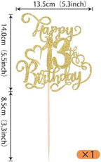 Rsstarxi 1 Pack Gold Glitter Happy 13th Birthday Cake Topper Cheers to 13 Years Old 13 Fabulous Cake Pick 13th Birthday Cake Decoration for Happy 13th Birthday Anniversary Party Decorations