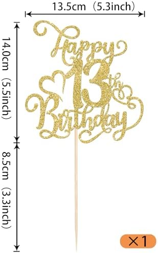 Rsstarxi 1 Pack Gold Glitter Happy 13th Birthday Cake Topper Cheers to 13 Years Old 13 Fabulous Cake Pick 13th Birthday Cake Decoration for Happy 13th Birthday Anniversary Party Decorations