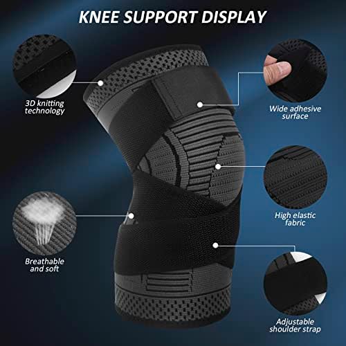 Adjustable Knee Support Brace 1 pack Compression Knee Sleeves for Men Women Use for Meniscus Tear, Arthritis, Tendinitis, Ligament Injury,Weight Lifting, Anti Slip Knee Brace (Black, Medium)