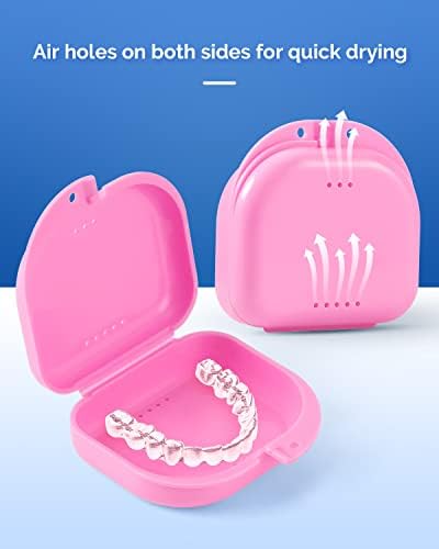 JMU Retainer Case, Orthodontic Retainer Case with Vent Holes, Mouth Guard Dental Storage Container, Pink
