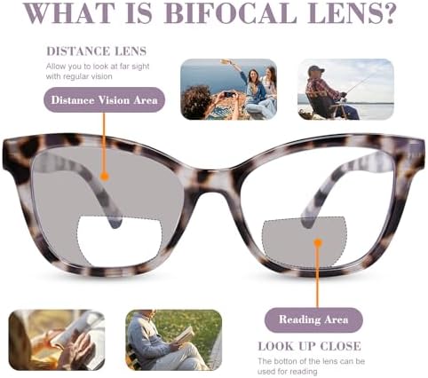 Bifocal Reading Glasses for Women Clear Top Cat Eye Blue Light Blocking Computer Readers with Spring Hinge/Anti Glare