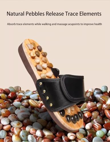 Reflexology Foot Massager Slipper Acupuncture Massage Sandals with Natural Stones Acupoint Massage Shiatsu for Foot Pain Relief Suit for Men and Women (L) Black
