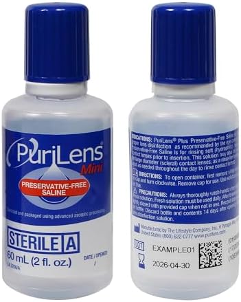Purilens Mini Preservative-Free Contact Lens Saline 60ml (2 fl. oz.) 6 Pack