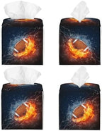 American Football in Fire and Water Tissue Box Cover Leather Tissue Box Holder Square Facial Paper Organizer Dispenser for Bathroom Kitchen Bedroom Vanity Countertop Night Stands