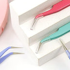 MAXLEAF 2pcs Stainless Tweezers Straight Curved Tweezers for Stickers Eyelash Extensions Precision Electronics Nail Rhinestone Jewelry, Scrapbooking Tools (Purple)